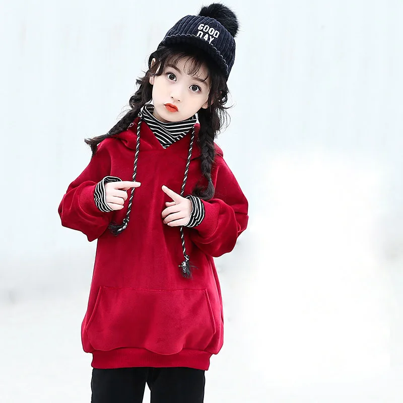 Детская толстовка с капюшоном одежда для девочек зимняя утепленная жаккардовая