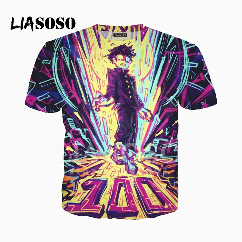 LIASOSO 3D Print Men Women Anime Mob Psycho 100 Mobu Saiko Hyaku Tshirt Summer T-shirt Casual Hip Hop Streetwear X2479