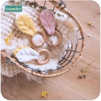 bopoobo 1pc 54mm beech wooden rings teething rodent diy leaves accessories food grade wooden baby teether new born infant toys
