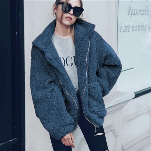 royal blue jacket Осенне-зимняя куртка, пальто для женщин, плюс размер, короткая куртка-бомбер из искусственного меха, базовые куртки для женщин, черное повседневное женское пальто, верхняя одежда CDR1007 - Цвет: royal blue jacket