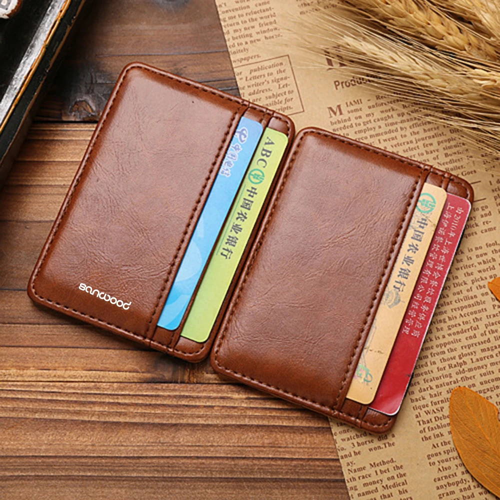 2016 деловой мужской кошелек из искусственной кожи тонкий с двойной складкой