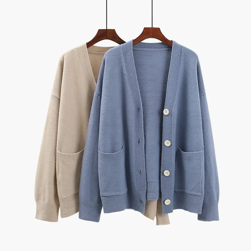 Harajuku V-Neck Sweater Cardigan Women Spring Loose Basic Coats Pockets Knit Fashion Jacket Female C5216 |
