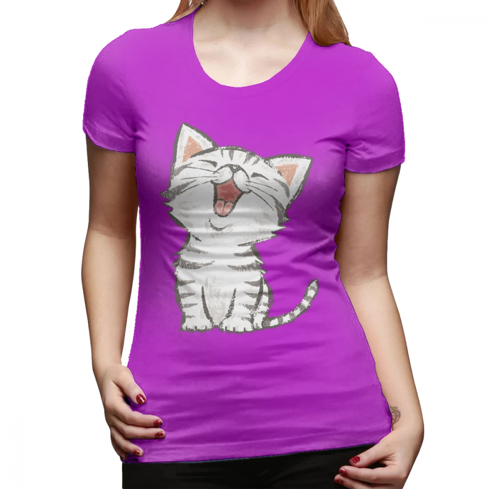 Kitten T-Shirt American Shorthair Happy T Shirt O Neck Funny Women tshirt Street Fashion Black Pattern Cotton Ladies Tee Shirt - Цвет: Фуксия