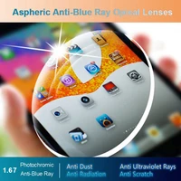 1 67 anti blue ray photochromic men and women optical lenses prescription vision correction lenses for digital devices photogray