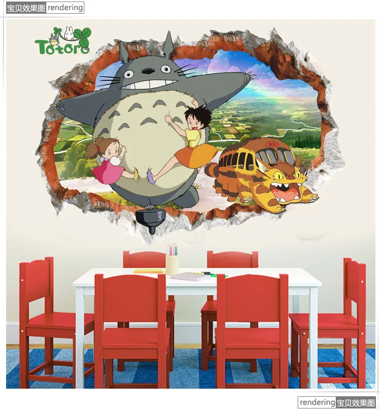 

3D breakthrough Wall Anime Rural Totoro Kids Wall Sticker Art Decal Bedroom Nursery Home Decor DIY Gift A025