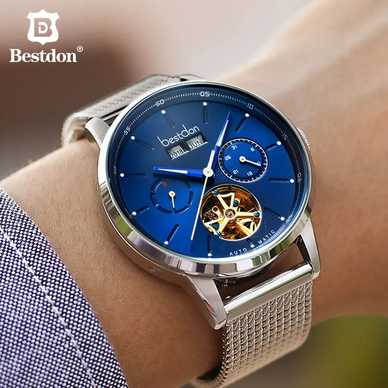 Bestdon Tourbillon механические мужские часы Скелет автоматические для мужчин Швейцария