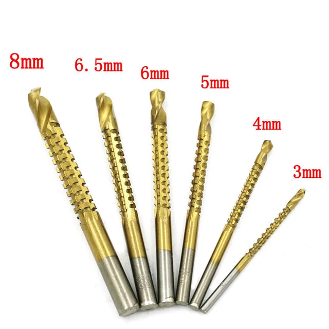 

6pcs New 3-8mm Titanium Coated HSS Drill Bit Electric Drill Plastic Metal Hole Grooving Drill Saw Carpenter Woodworking Tools