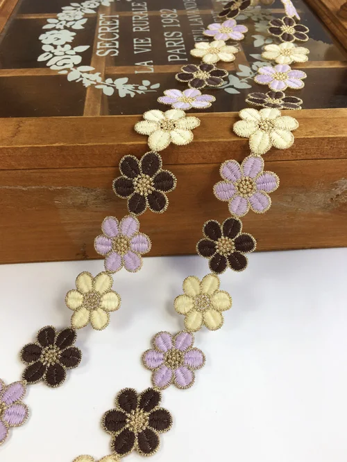 

Colorful Embroidered Small Flowers Motif Guipure Water Soluble Lace Trims DIY Bags Hats Clothes Applique Sewing Supplies P015