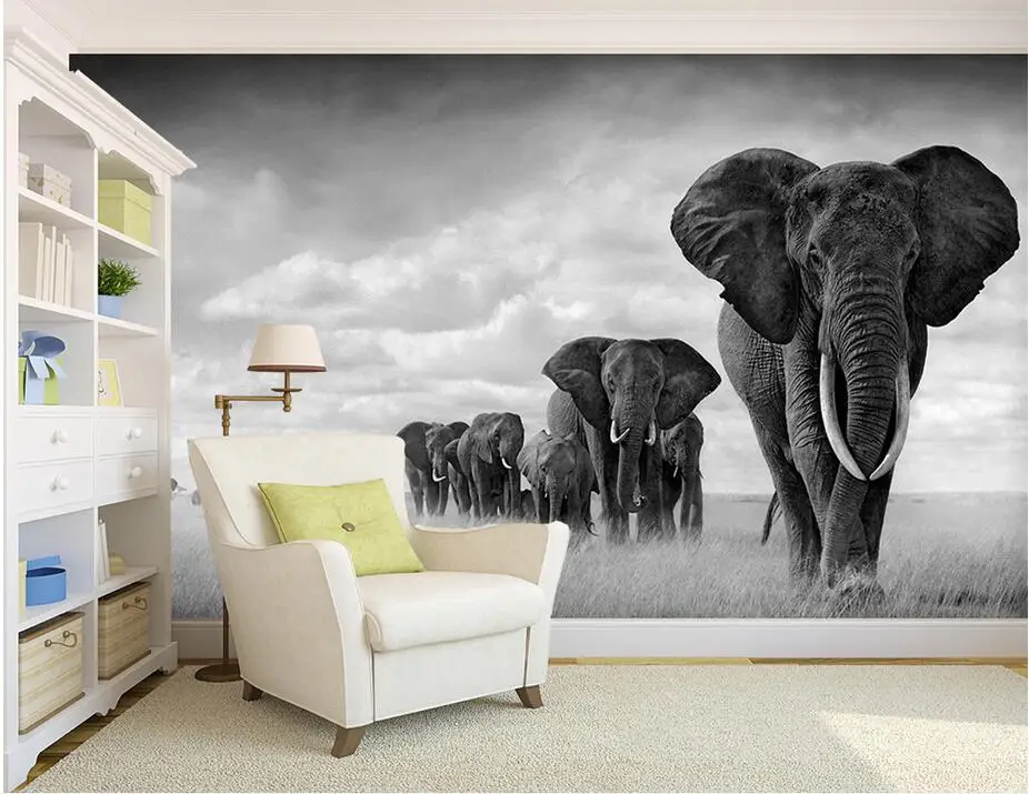 

Фотообои 3d, нетканые, с изображением черно-белых слонов