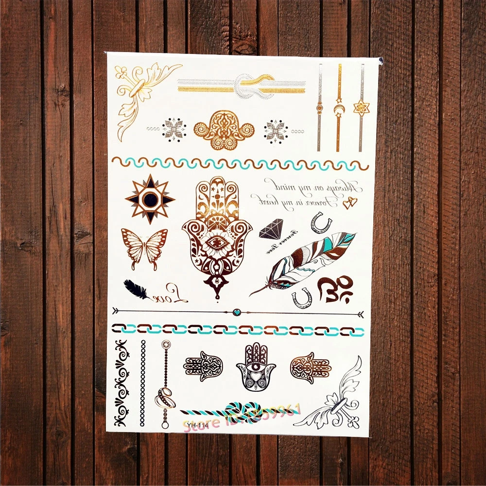1 шт. Новая коллекция золотые блестящие металлические временные татуировки
