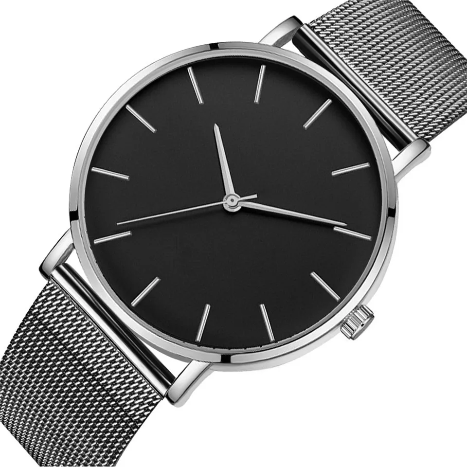 Black Silver Ультратонкие женские спортивные часы с сетчатым ремешком в минималистическом стиле, часы из розового золота, женские часы, Regalos relojes para mujer, прямые продажи - Цвет: Black Silver