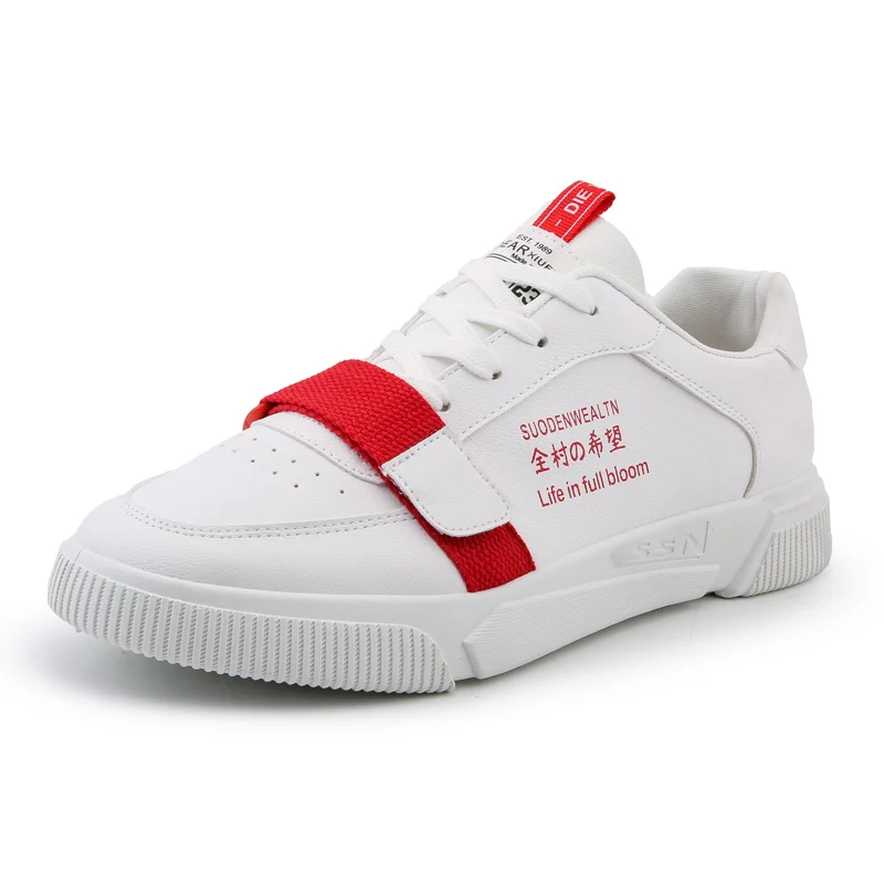 white red Tenis Masculino Вулканизированная обувь Легкие мужские кроссовки Белая обувь мягкие модные туфли на плоской подошве Высокое качество обувь для отдыха - Цвет: white red