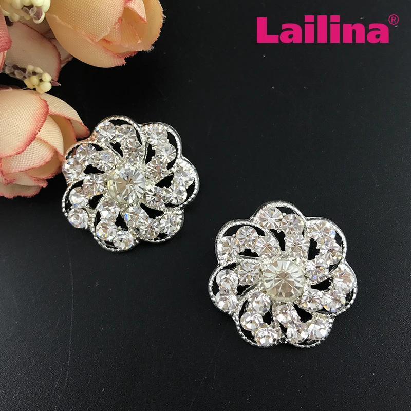 100pcs/lot 26mm crystal flower sew shank button silver color rhinestone decorative buttons | Украшения и аксессуары