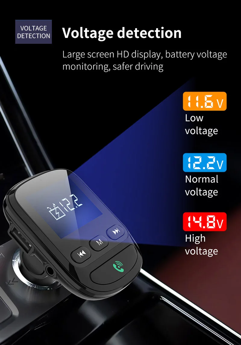 Автомобильный комплект jajabor с Bluetooth беспроводной fm-передатчик громкой связи AUX Аудио Автомобильный mp3 плеер 1,4 дюймов Большой экран QC3.0 Быстрая зарядка