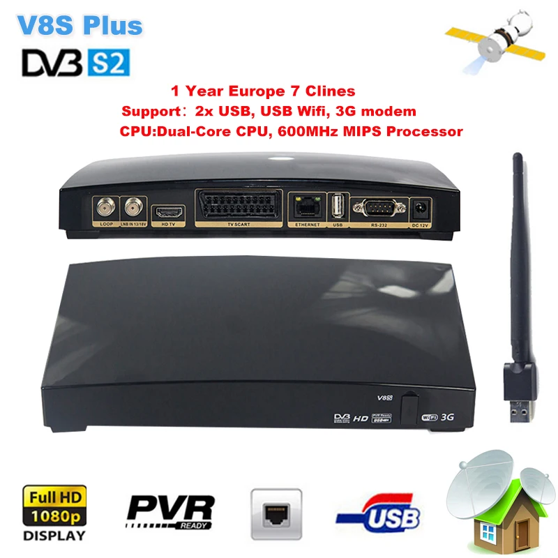 Оригинальный V8S плюс спутниковый приемник декодер lnb Full HD 1080 DVB S2 MPEG 5 поддержка Xtream