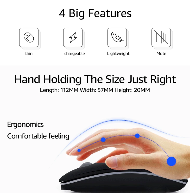 Imice Bluetooth мышь, беспроводная перезаряжаемая мышь, 2400 dpi, бесшумная оптическая мышь, 2,4G USB, компьютерная эргономичная мышь для ПК и ноутбука