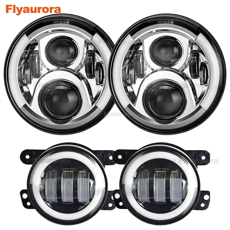 60w sliver DRL set2 Комплект 60 Вт 7 дюймов светодиодный фары с 4 дюйма светодиодный фонарь Белый DRL Halo Кольцо для Jeep Wrangler 97- JK TJ для jeep compass - Цвет: 60w sliver DRL set2