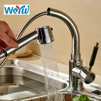 weyuu kitchen faucet brass free shipping kitchen sink faucet rotation spray pull out mixer tap single hole