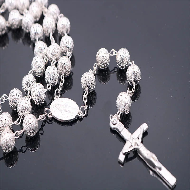 10 мм длиной четки ожерелье с большими жемчужинами подвески кресты Jesus Christ в стиле