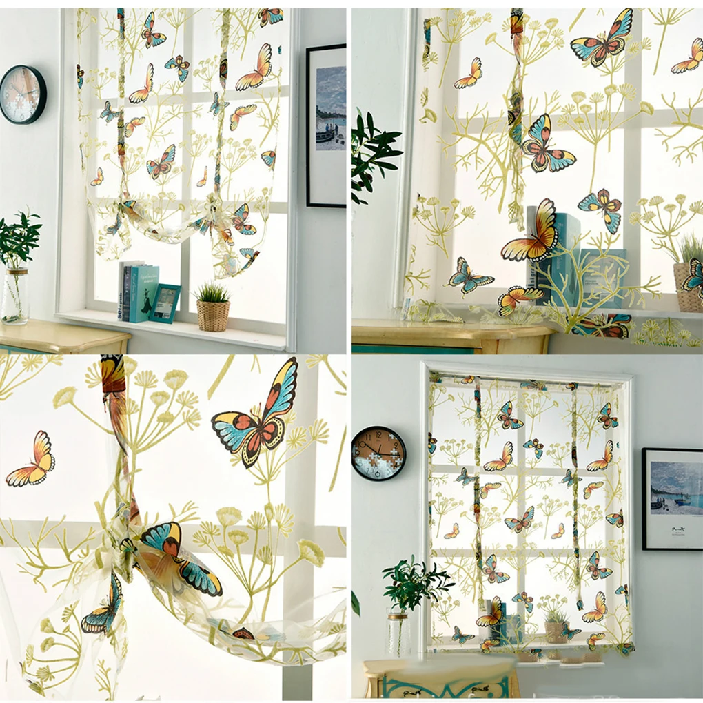 Voile Print Kitchen Curtains Roman Window Shades Living Room Bedroom Valance Panels Treatment | Дом и сад