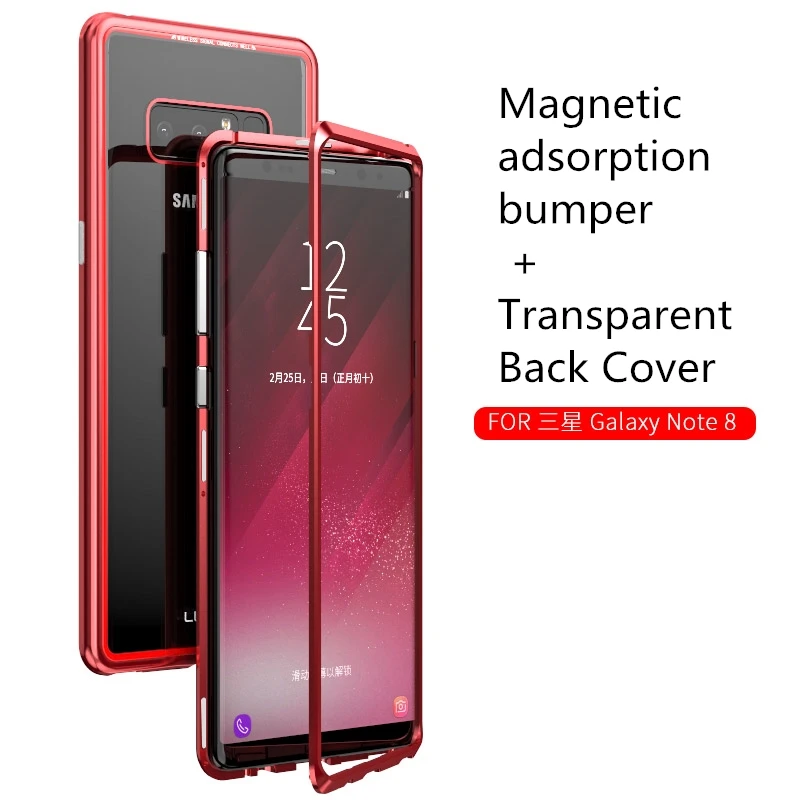 

Ультратонкий Роскошный чехол для телефона Samsung Galaxy Note 8 N950F, задняя крышка из закаленного стекла + Магнитный адсорбционный алюминиевый бампе...