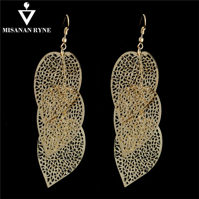 MISANANRYNE Gold Color Dangle Earrings Women Costume Accessories Jewelry Hollow Leaf Shape Long Earring | Украшения и аксессуары