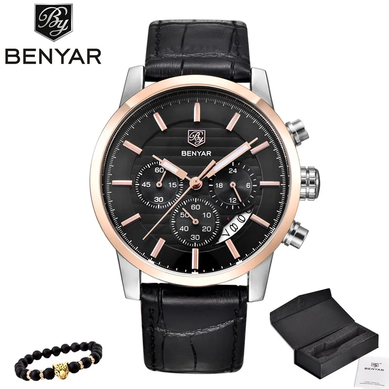 5104-Gold black BENYAR Повседневное модные Хронограф Спортивные Для мужчин часы лучший бренд класса люкс военные кварцевые наручные часы Relogio Masculino - Цвет: 5104-Gold black
