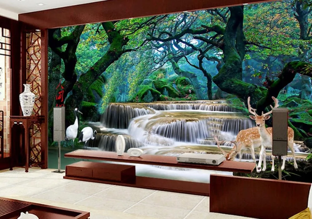 Пользовательские 3d обои для гостиной лес водопад человеческая сказочная земля