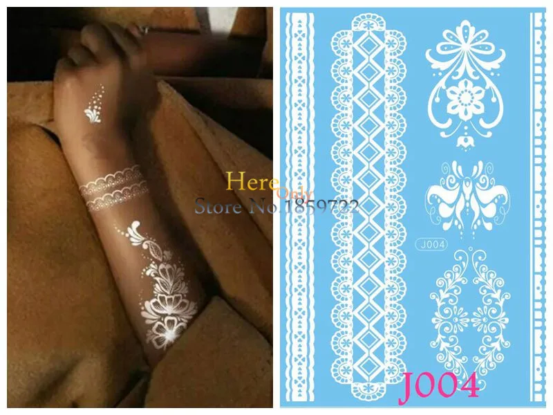 

1PC White Henna Flash Tattoo Lace Bracelet Water Transfer Fake Tattoo Sticker Women Arm Shoulder Makeup Temporary Tattoo Flowers