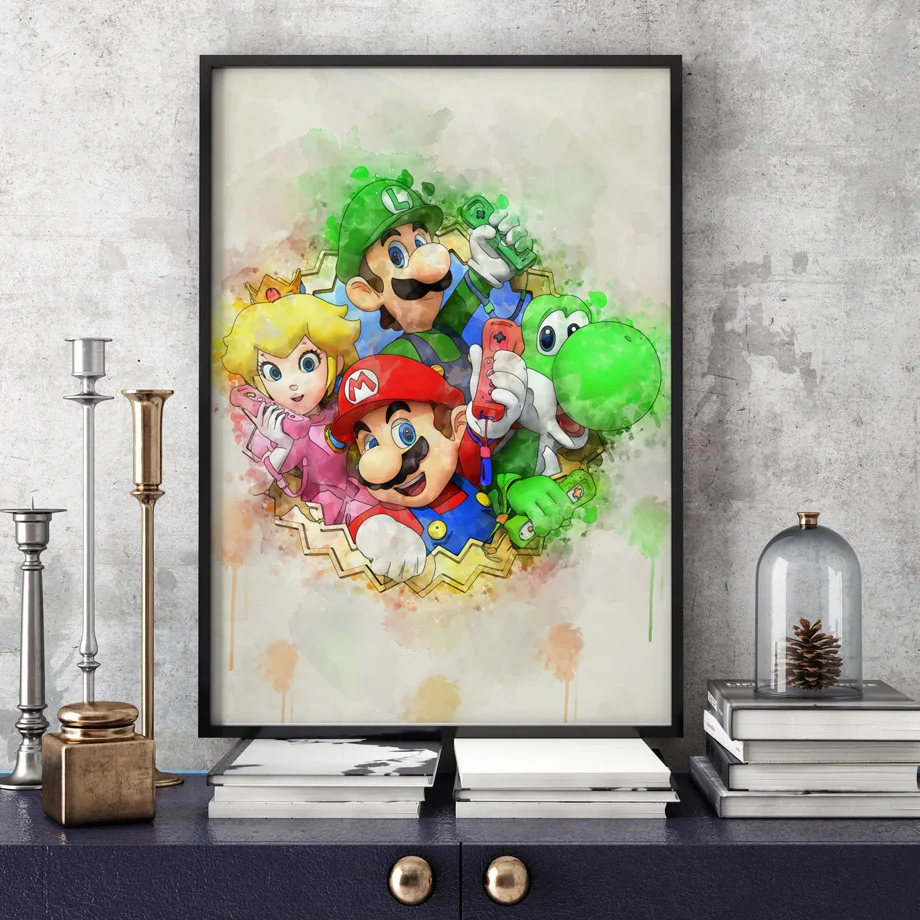 Декор детской комнаты Super Mario Bros. Yoshi аниме Акварельная игра настенная живопись на холсте скандинавские плакаты и принты настенные картины