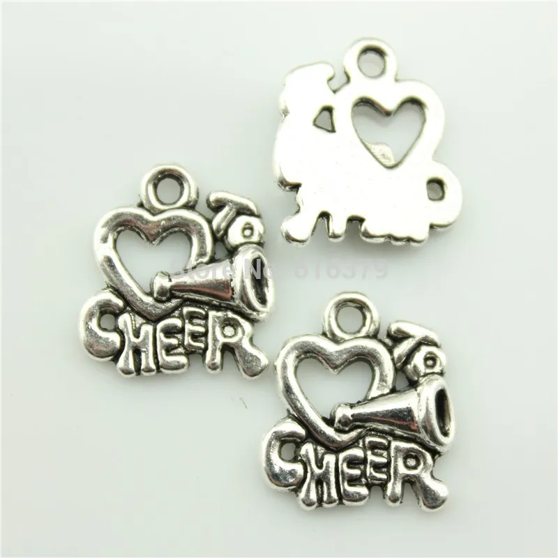 

free shipping 40pcs/lot diy jewelry findings antique silver tone I heart to cheer charms size 17*16mm