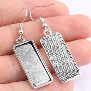 antique silver Reidgaller 10 шт. прямоугольник кабошон Серьга База Установка заготовки 10x25 мм розовое золото черный металлический ободок лотки для изготовление сережек - Цвет: antique silver