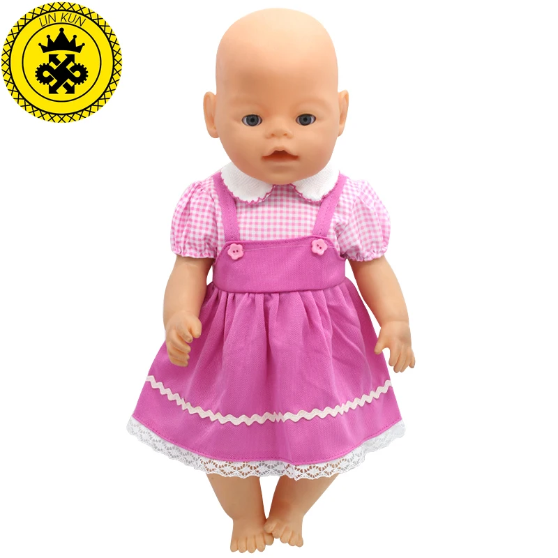 

43cm Baby Doll Clothes Pink Handmade Suspender Skirt Clothes Dress Christmas Gift Doll Accessories Fashion 212