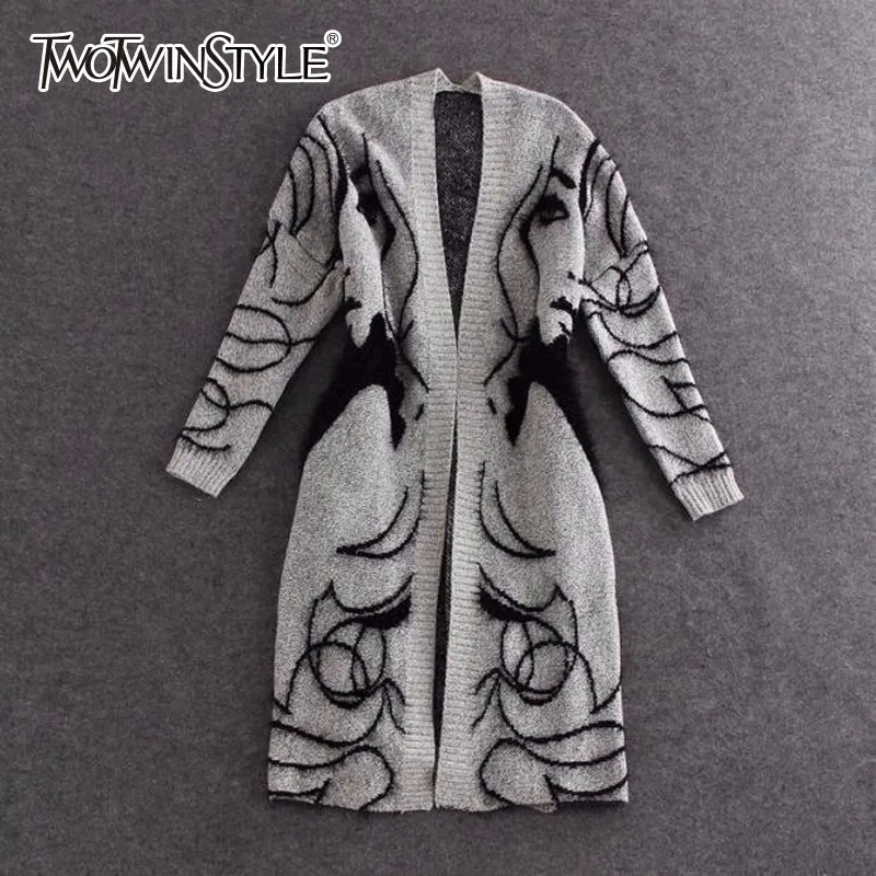 

TWOTWINSTYLE Knitted Long Sweater Trench Coat Women Autumn Winter Big Size Cardigan Batwing Sleeve Female Jumper Cardigan 2020