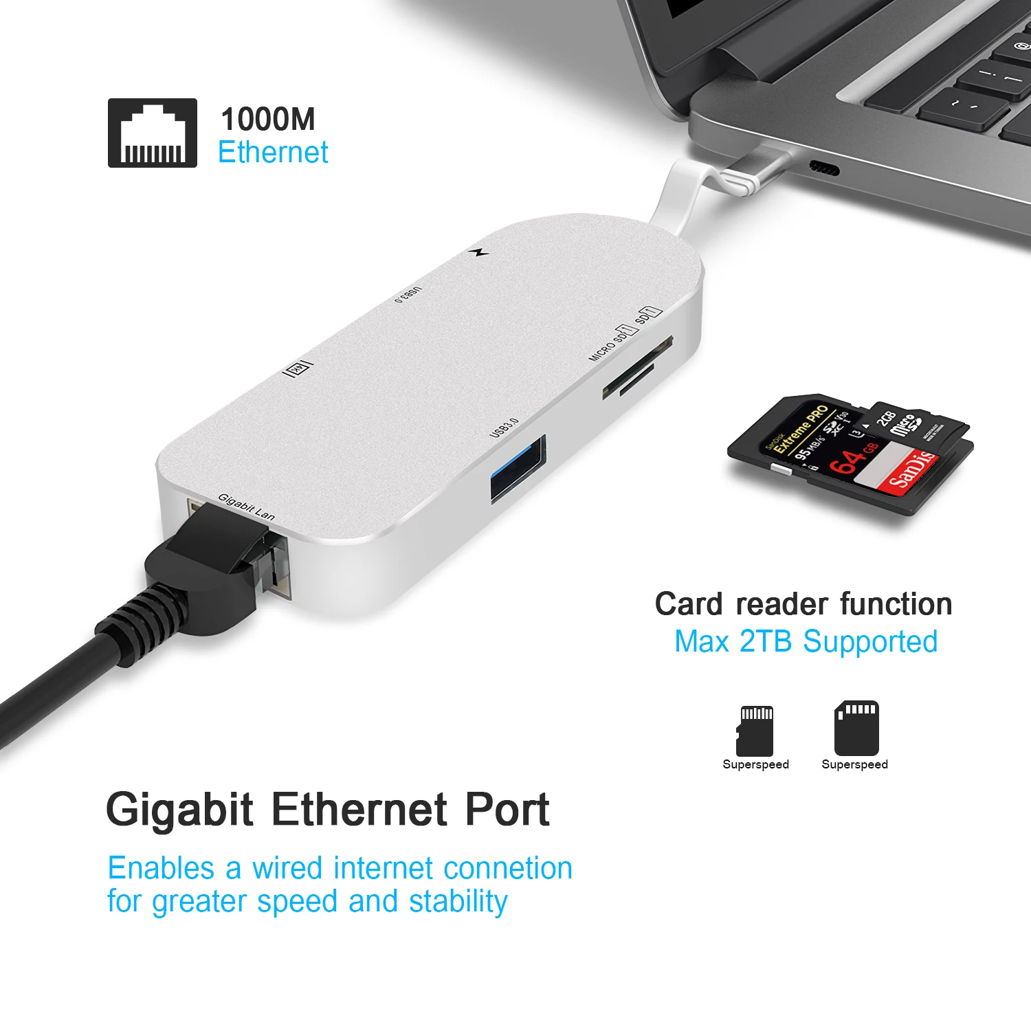 USB C хаб HDMI Ethernet адаптер для Macbook Pro Thunderbolt 3 Type Gigabit Lan 4k кард ридер + источник