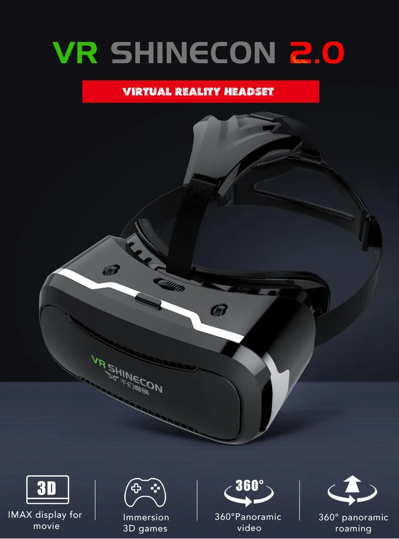 VR Shinecon 2,0 2 веар вр смарт шлем видео триде три 3 D 3D очки виртуальной реальности для iPhone Android смартфонов умные виар игр дополненной телефона комплект видеоочки с экраном контролерами стерео линзы игровые