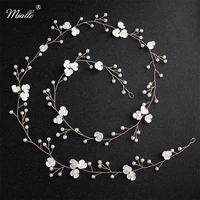 miallo fashion white flower pearls handmade long hair vine wedding hair jewelry accessories bridal headpieces for women