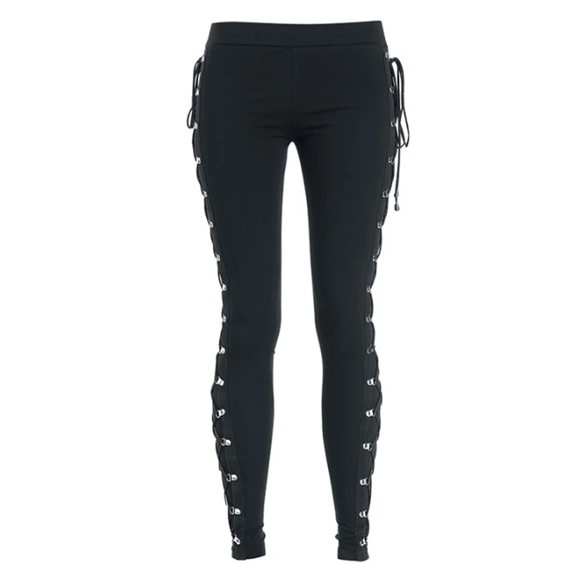

New Autumn Pants Slim High Elastic Wild Streetwear Lace-Up Leggings Trousers For Women Pantalon Femme Legins Black