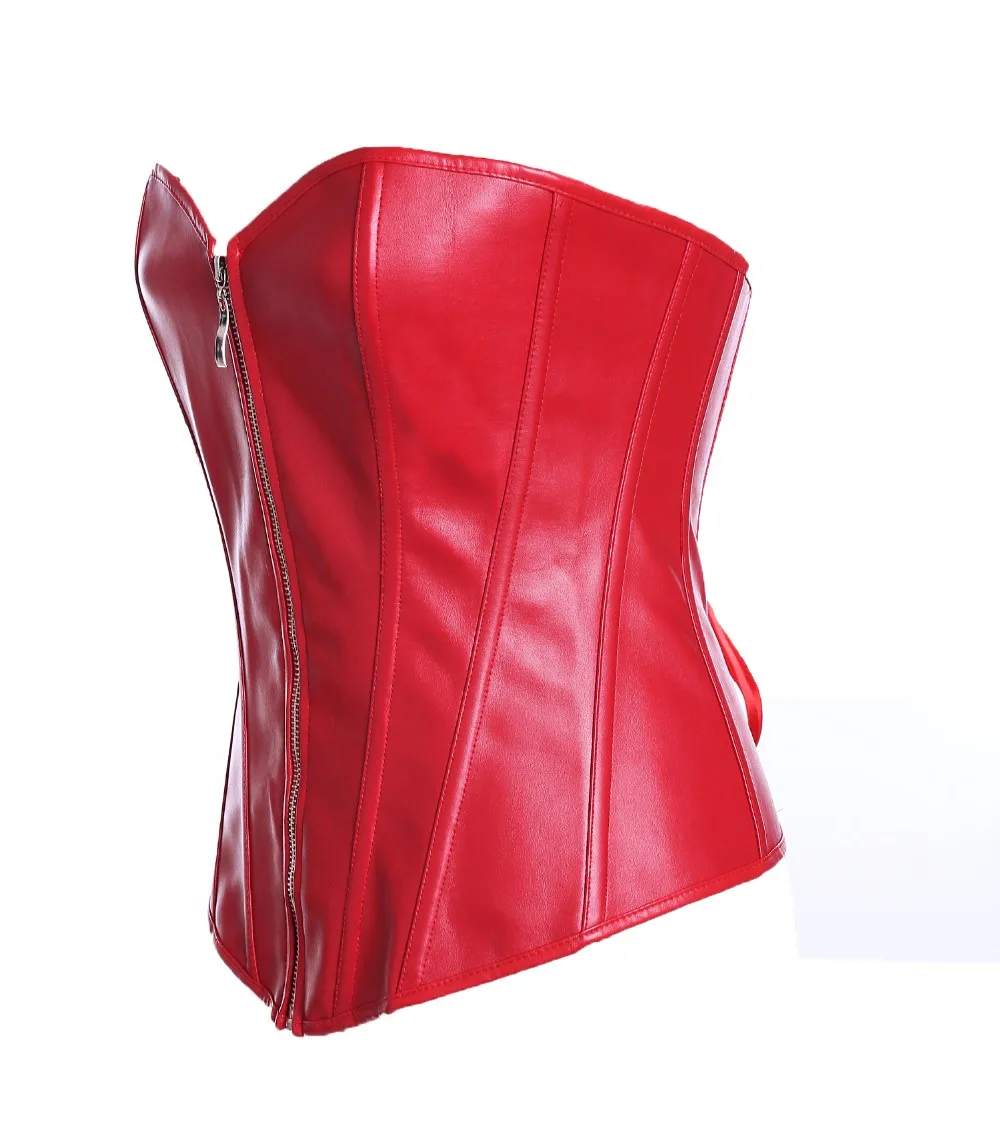 Женский кожаный корсет на молнии черный красный размера XL XXL 6XL|leather corset|women corsetcorset