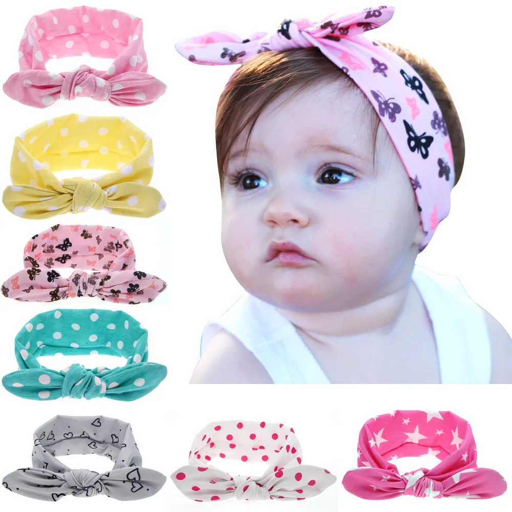 

baby girl headband Infant hair accessory rabbit ear bow newborn Headwear Gift Toddlers bandage Ribbon Children Kid Printed Dot