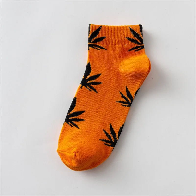 52151 Moda Socmark Summer Women Men's Funny Ankle Socks Hemp Meias Long Happy Maple Leaf sokken Cotton Weed Grass White Black Socken - Цвет: 52151