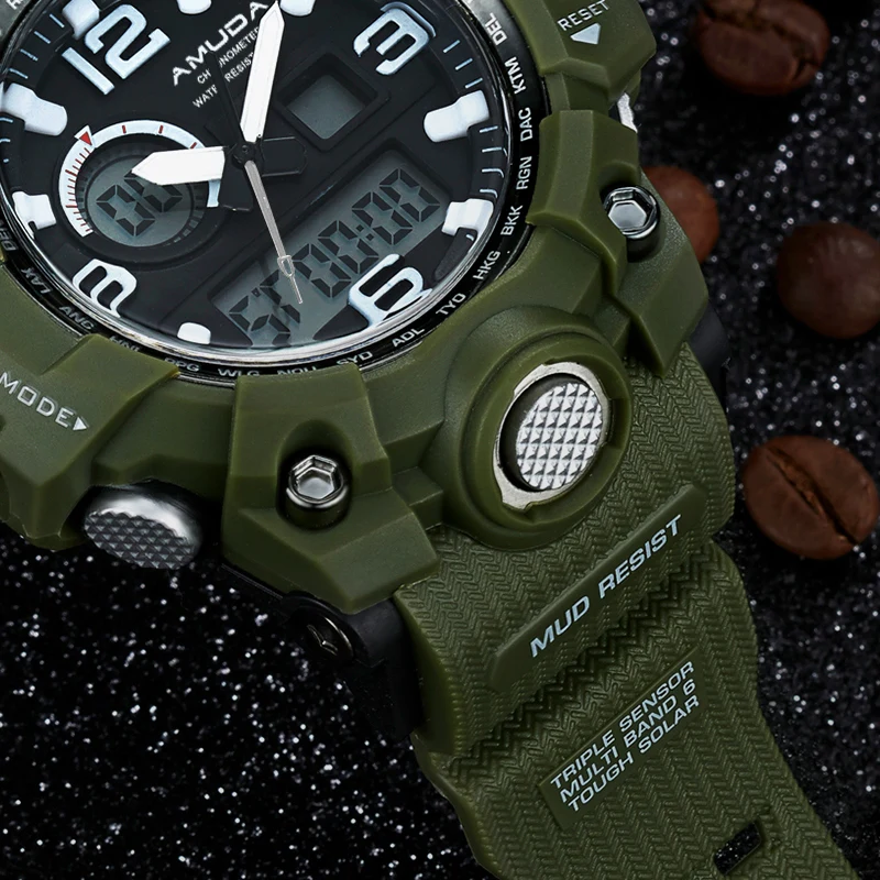 AMUDA большой циферблат Открытый Военные Спортивные часы Для мужчин шок