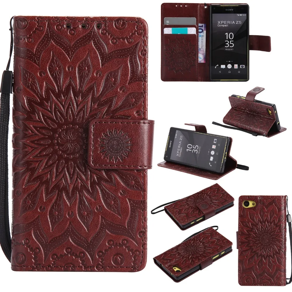 Чехол с тиснением подсолнуха и откидной крышкой для fundas Sony Z5 Compact Case Xperia E5803 E5823 4 6