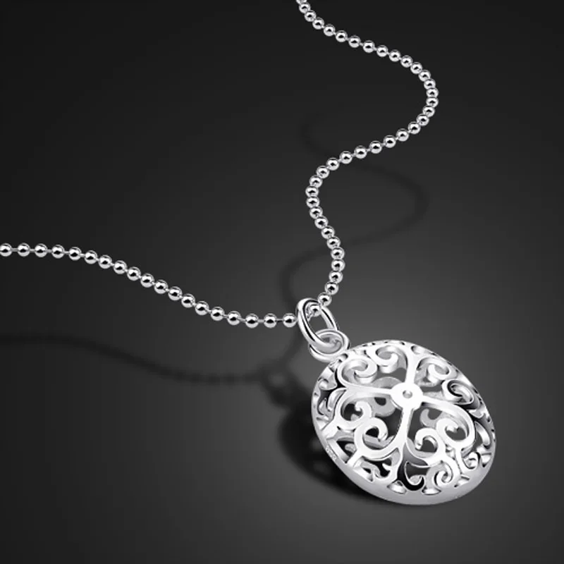 

Free shipping 925 sterling silver necklace female creative hollow pendant design solid silver pearl necklace lady charm jewelry