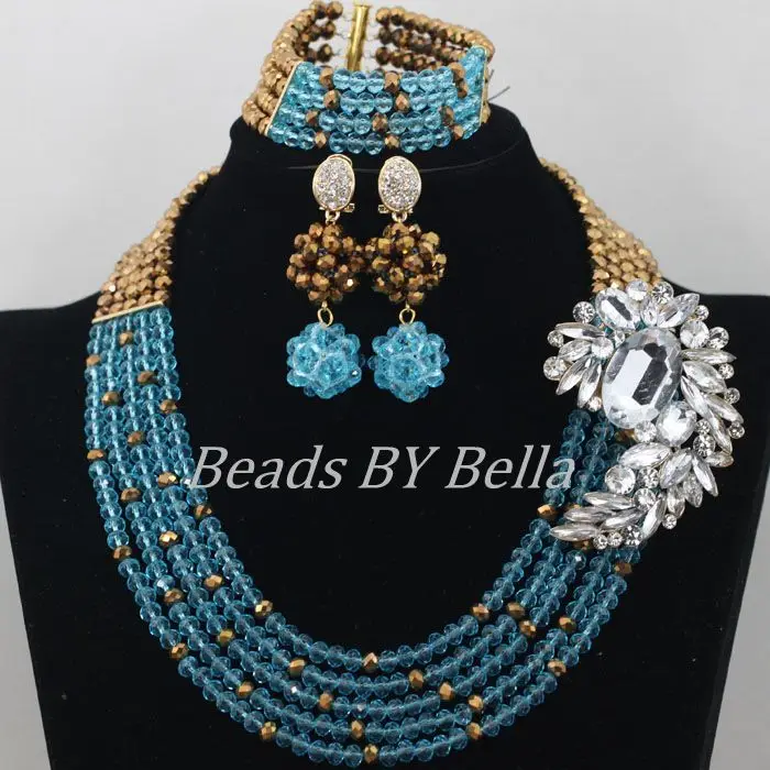5 слоев ожерелье с красивыми небесно голубыми кристаллами нигерийская Свадебная