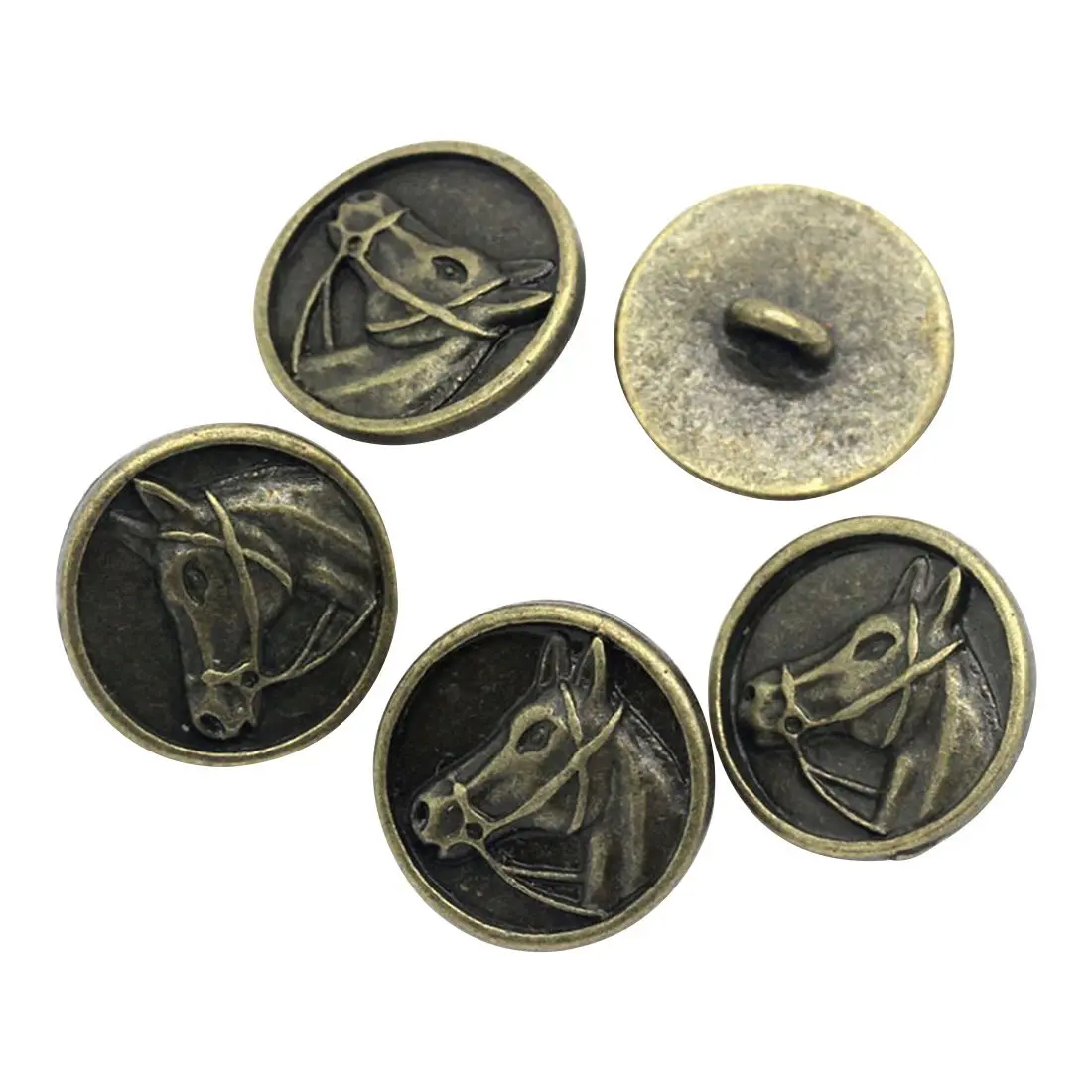 

20PCs Zinc alloy Buttons Horse Head Carved Round Bronze Tone 15mm( 5/8 inch)Dia.