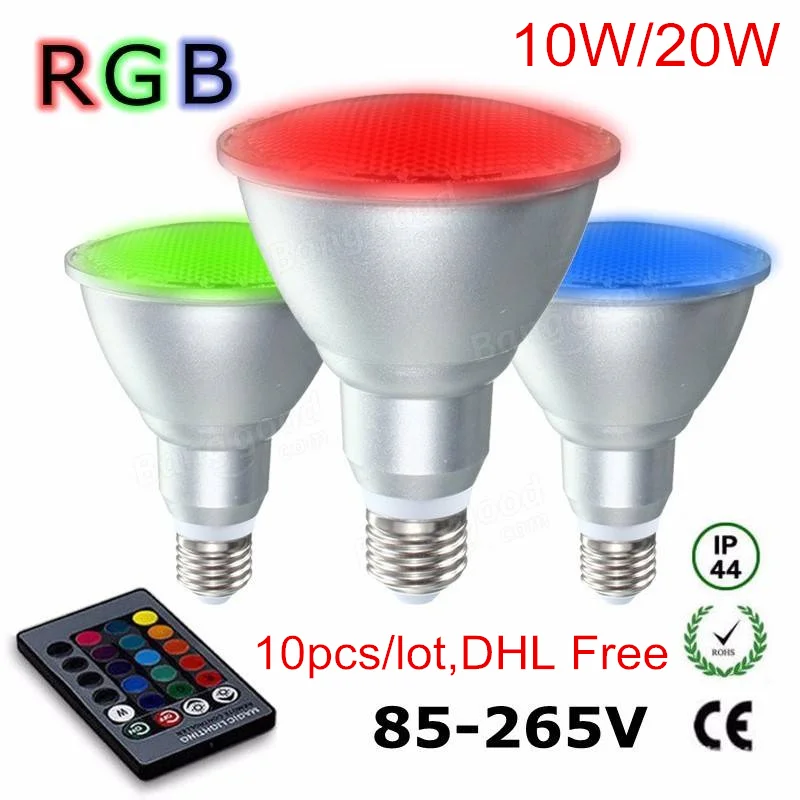 

0 шт. Par30 Par38 10 Вт 20 Вт RGB Светодиодный прожектор с регулируемой яркостью зонтик лампа из алюминия и стекла водонепроницаемый пульт дистанцион...