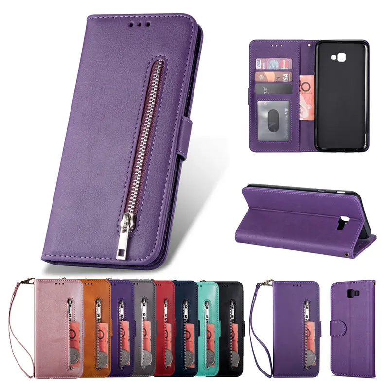 Кожаный бумажник на молнии Etui для Coque Samsung J4Plus Чехол J4 чехол Galaxy 2018 флип