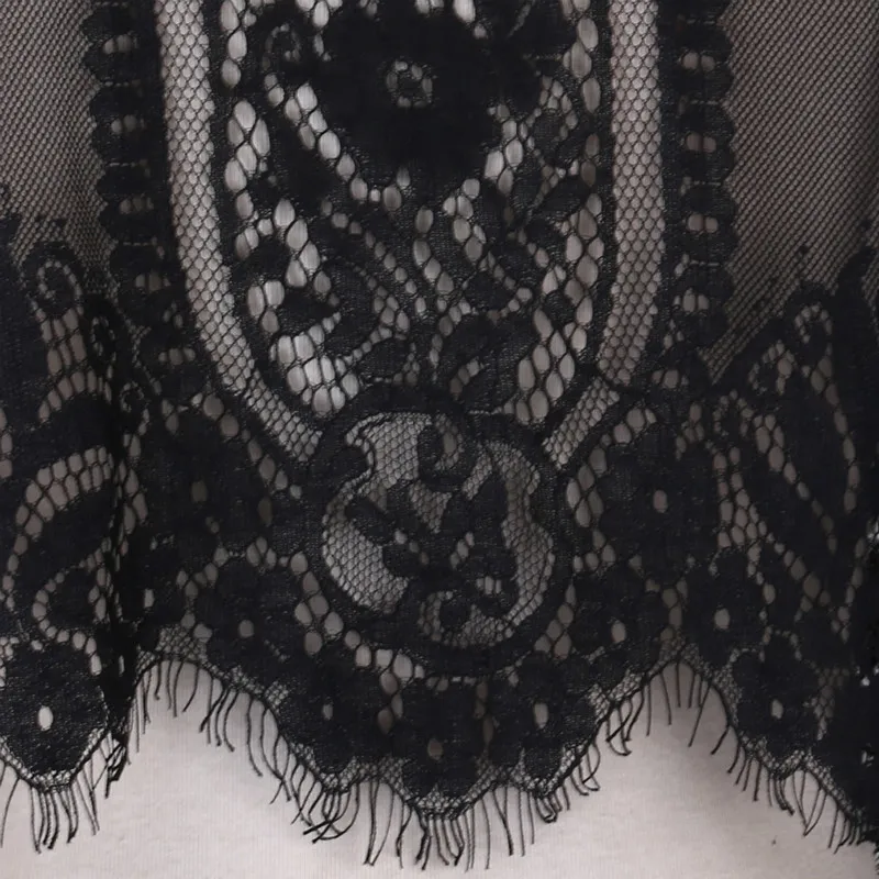 2019 Hot Sale Lace Blouse Womens Slim Flore Shirt Mesh Crop Tops Long Sleeve Hollow Out Sheer Short | Женская одежда