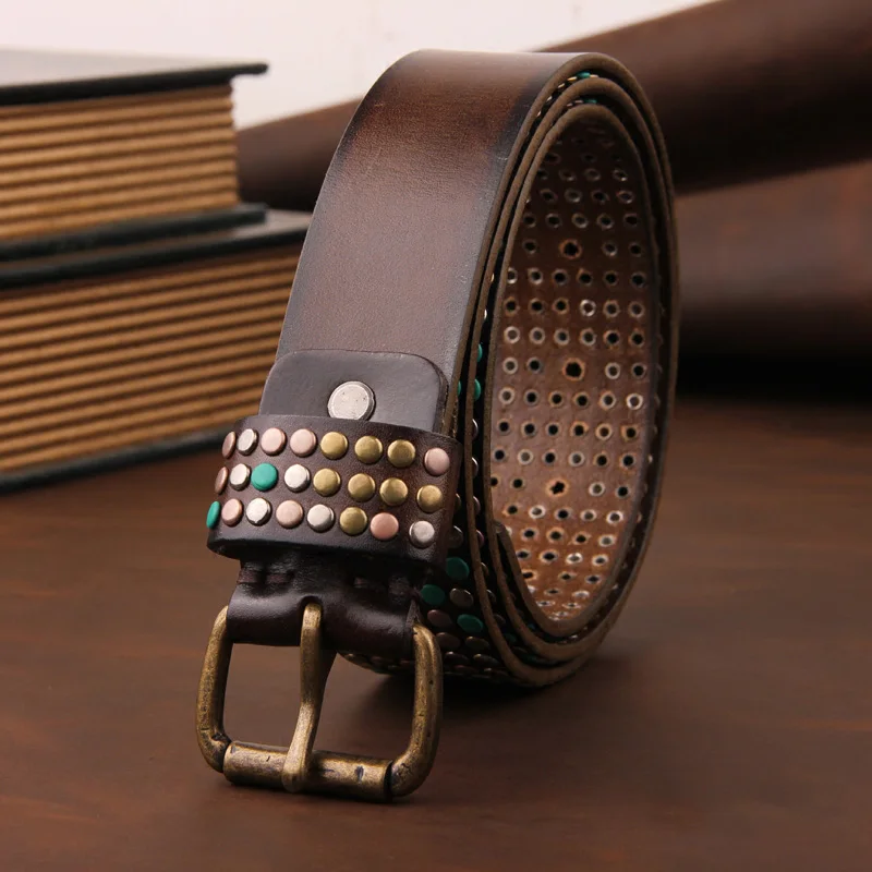 

2019 Women Genuine Leather Punk Style Multicolor Rivet Belt Designer Ceinture Luxury Cinturones Mujer Strap Waiistband ZH403